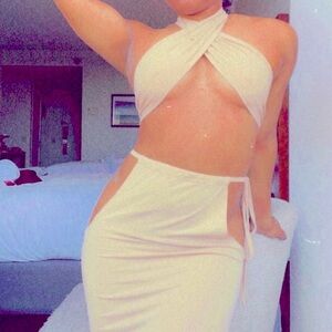 Tan cut out skirt set